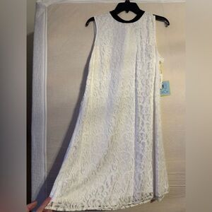 Cece Elegant White Lace Dress with Black Tie (10) NWT